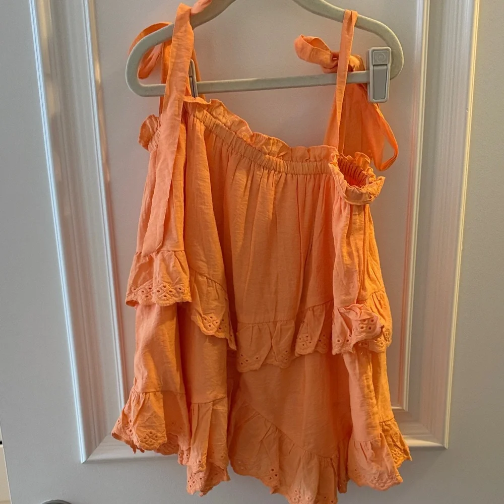 Orange Ruffled Women's Top - Picture 3 of 4